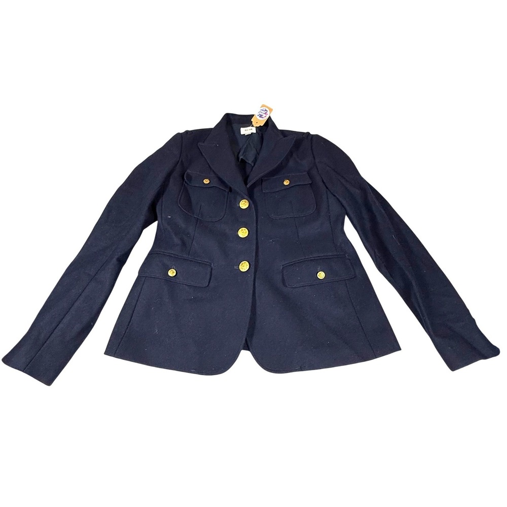 Fossil Women's M Navy Wool Blend Military Blazer Gold Eagle Buttons